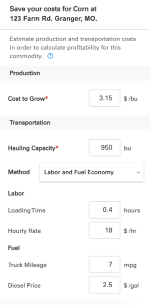 Save cost calculator screen