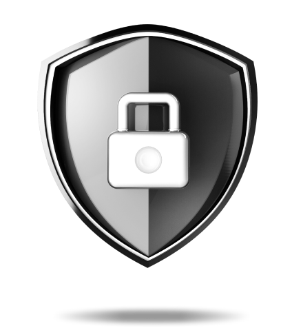 A black shield with a grey lock on it
