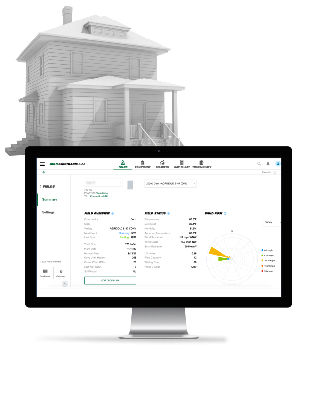 A farmhouse, computer, and a security shield stacked on top of one another